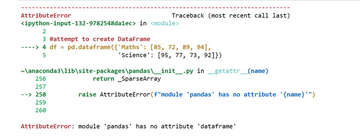 Fix for AttributeError module pandas has no attribute dataframe 1